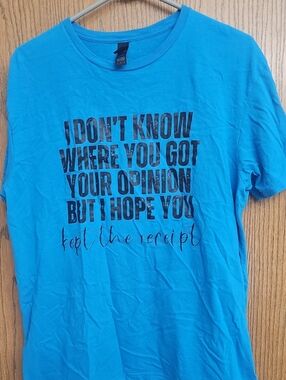 Gildan Bright Turquoise Graphic Tee with Black Tag